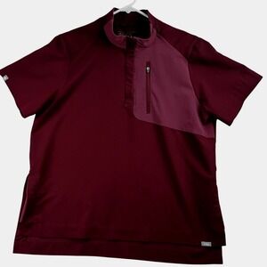 Figs Scrub Top Women L Burgundy Technical Quarter Zip Short Sleeve Pocket